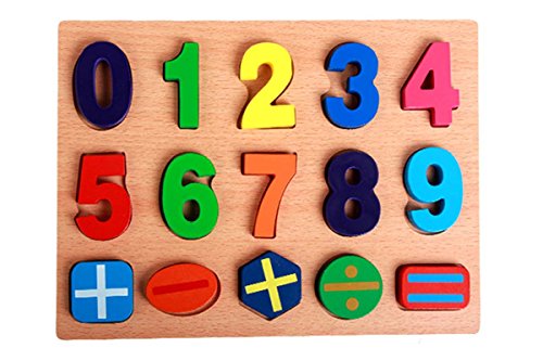 10 Numbers Wooden Peg Puzzles, OMGOD 1-10 Educational Intelligence Toys Learn colors count add and subtract Jigsaw Puzzle for Children Kids