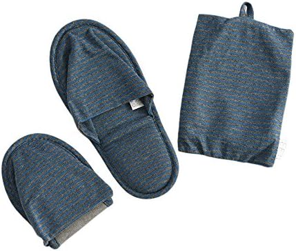 Travel Slippers, HONOLULU CAT Cotton Soft Sole Foldable Travel Slippers with Pouch (Blue)