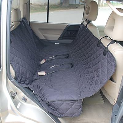 Silk Way Dog Seat Cover for Cars with 2 Bonus Dog Seat Belts - Reinforced Straps and Seams - 100% Waterproof, 54x58 Inches (Black)