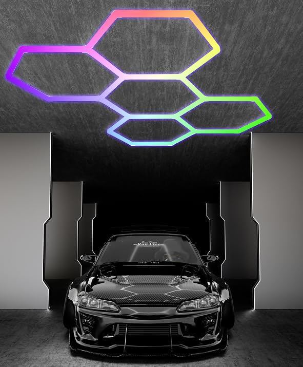 Photo 1 of LED ENERGY PLUS RGB 5 Pack Hexagon, 24 Pack Tube Lights, RGB Garage LED Tube Light, 358 Color Modes, Remote Control & Smart App Control, IP54 LED Ceiling Lights for Gaming Room, Gym, Party, Bar