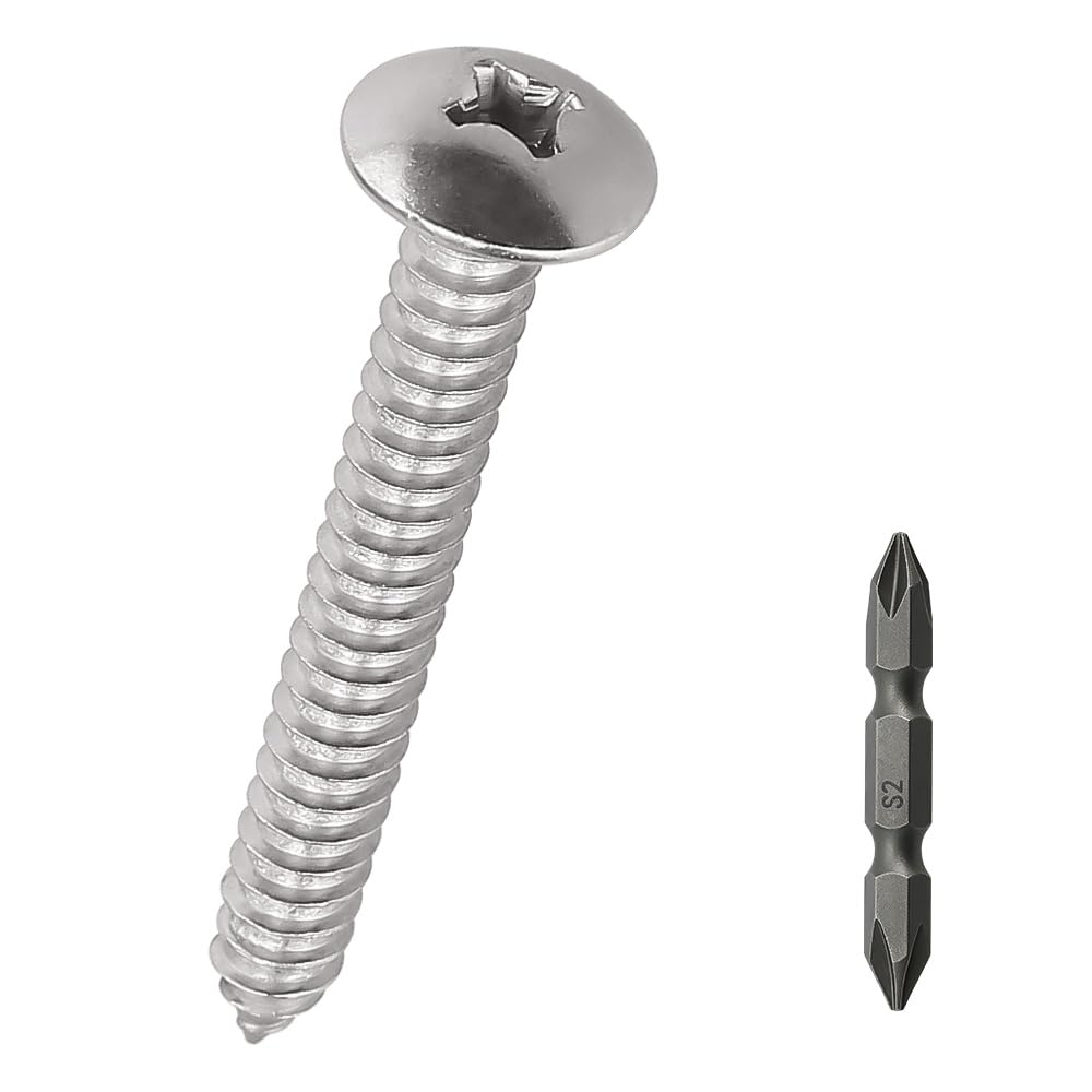 Photo 1 of #8 x 2 Truss Head Wood Screws (50 pcs), 18-8 (304) Stainless Steel, Phillips Drive Truss Head Self Tapping Screws, Fayeploo (with Phillips Driver Bit)