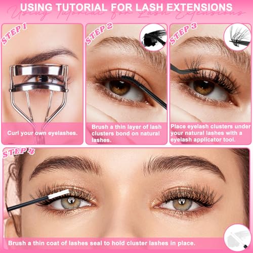 Fowendia Lash Clusters Kit 580PCS Fluffy Cluster Lashes Kit 30D-100D Volume Eyelash Extensions with Lash Bond and Seal D Curl Eyelashes Natural Look Individual Lashes (FSMT01)