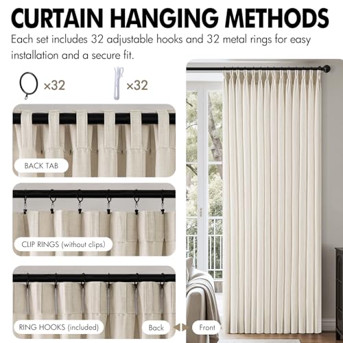 MIULEE Pinch Pleated Thick Linen Curtains 96 Inches 4 Panels Set Ivory Cream Back Tab Memory Trained Pinch Pleat Semi Sheer Light Filtering Privacy Curtains Window Drapes for Living Room Bedroom Birch