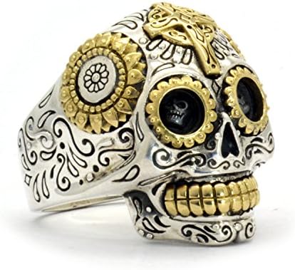 Sterling Silver Biker Sugar Skull Ring for Men (Size 11.5) - 1 Oz of Handcrafted Silver