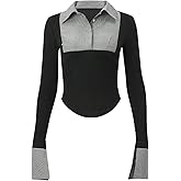 RoseSeek Women's Striped Button Front Collared Blouse Shirts Long Sleeve Slim Fit Asymmetrical Hem Work Tops