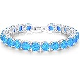 CiNily Created Blue White Fire Opal/Mystic Clear Crystal Bracelets for Women 18K White Gold Plated Big Round or Oval Shape Gems Bracelet Jewelry Gifts