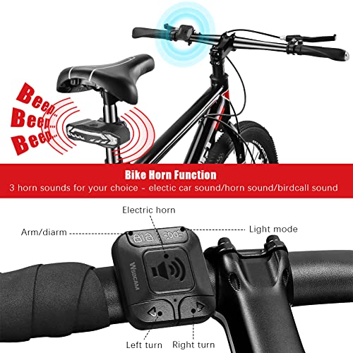 WSDCAM Smart Bike Tail Light with Turn Signals and Brake Light, Bike Alarm Horn with Remote