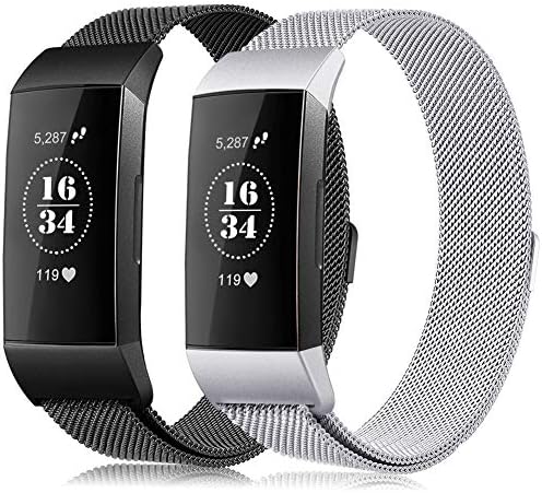 Gogoings Replacement Strap Band Compatible with Fitbit Charge 3 - Metal Wristband Milanese for Men and Women Adjustable Accessory for Fitbit Charge3 (ONLY STRAP)
