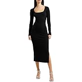 French Connection Womens Tea Length Square Neckline Bodycon Dress