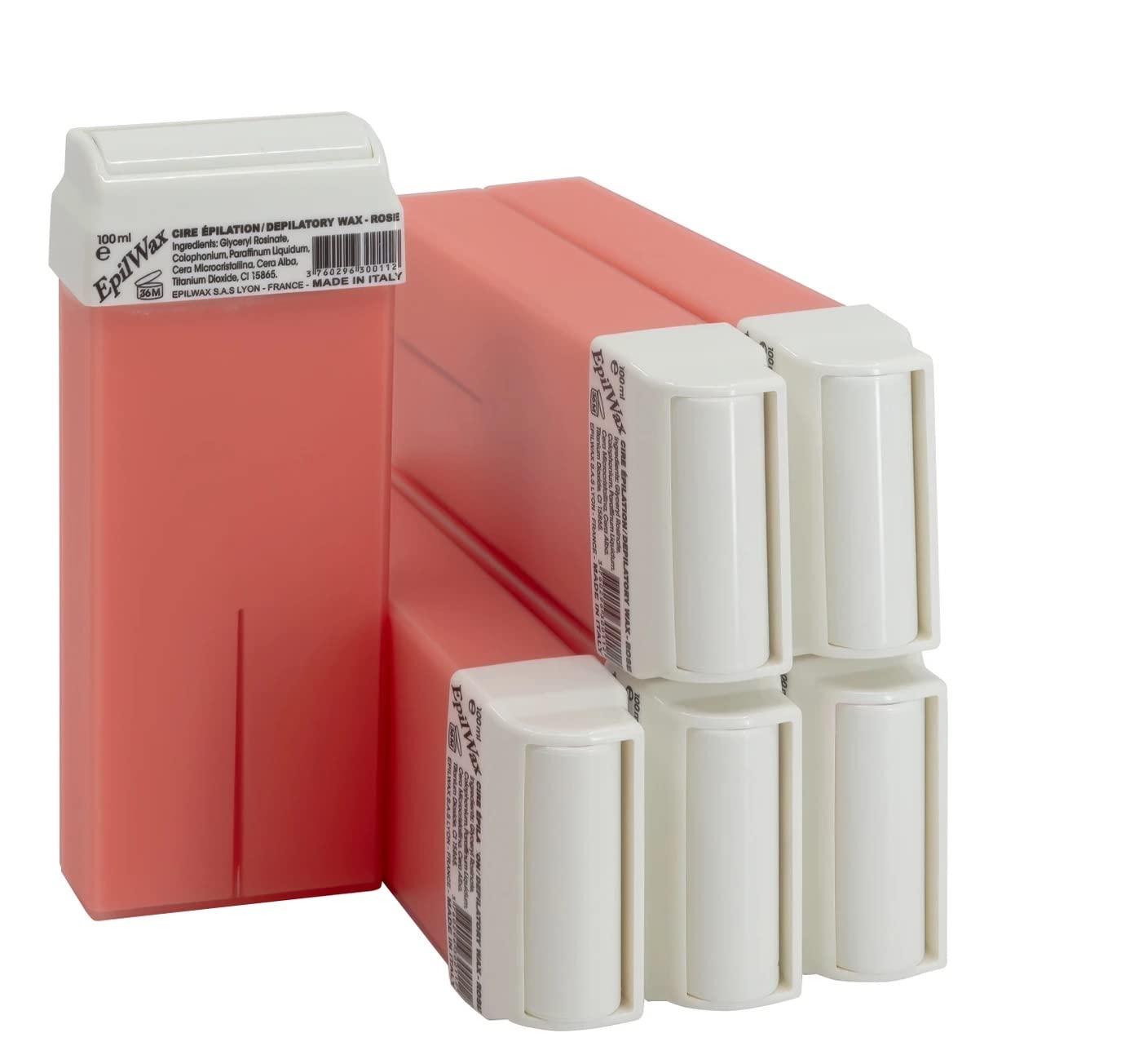 EpilWax Set of 6 Rose Cartridges for Hair Removal - Large 100 ml Roll-on Waxing Refills