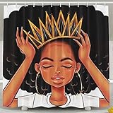 SARA NELL African American Women Girl with Crown Shower Curtain,Waterproof Polyester Fabric,Afro Girls African Queen Princess Bath Curtains Bathroom Decorations Home Decor,72x72 Inches with 12 Hooks