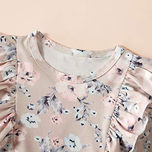 Little Story 0-24M Middle and Small Children's Girls Long-Sleeved Flying Sleeves Floral Hakama Climbing Suit + Trousers + Pink