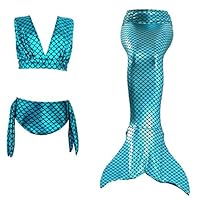 JerryCostume Kids 3pcs Swimmable Mermaid Tail For Girls Princess Bikini Set Swimsuit Swimwear