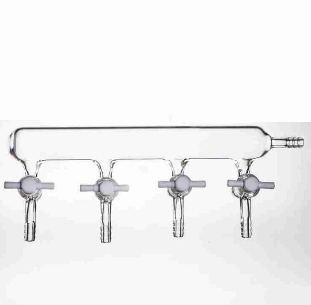 Single line 4ports PTFE Valves vacuum gas distributor Glass Manifold