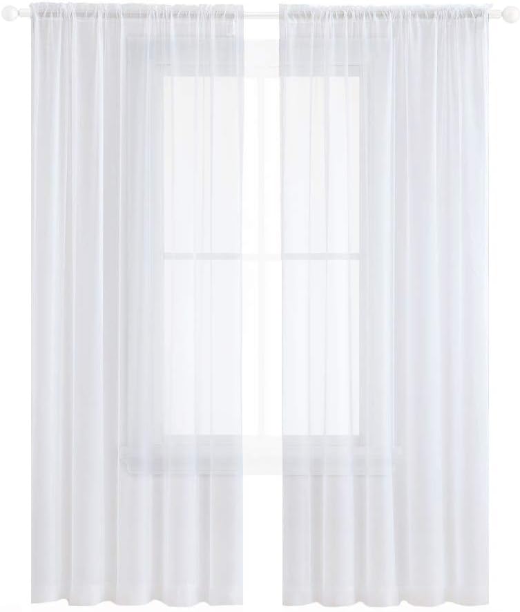 Anjee White Sheer Chiffon Curtains, 96 inches Long Sheer Curtain for Living Room, Bedroom, Rod Pocket, 2 Panels, W52 x L96 Inches, Super Soft