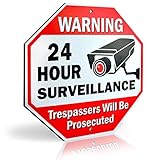 Signs Authority Reflective Warning 24 Hour Surveillance No Trespassing Metal Sign for Home Business Video Security CCTV Camera 12" by 12" Aluminum