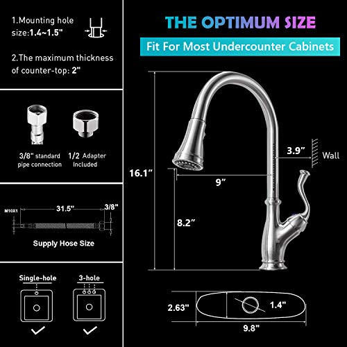 APPASO Pull Down Kitchen Faucet with Sprayer Brushed Nickel - Single Handle 1 Hole High Arc Pull Out Kitchen Sink Faucets, 175BN