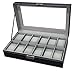 Sodynee 12 Mens Large Watch Box Black Pu Leather Display Glass Top Jewelry Case Organizer Box