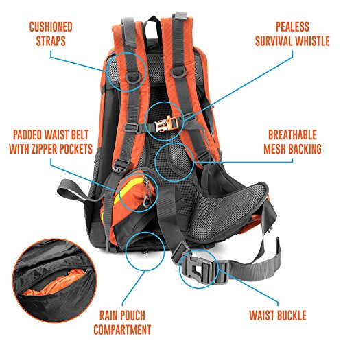 45L Internal Frame Hiking and Camping Daypack Backpack with Ripstop