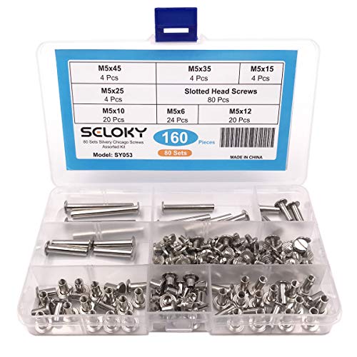 Seloky 80-Set Slotted Chicago Screw Binding Screws Posts Assortment Kit for Scrapbook Photo Albums Binding and Leather Saddles Purses Belt Repair（M5 x 6/10/12/15/25/35/45） - Thumbnail 4