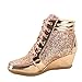 Forever Link Women's Fashion Glitter High Top Lace Up Wedge Sneaker Shoes,Rose Gold,9
