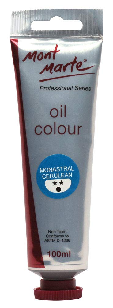 MONT MARTE Premium Oil Paint, 100ml (3.4oz), Monastral Cerulean, Good Coverage, Excellent Tinting Strength