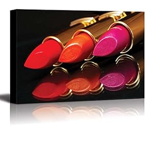 Canvas Prints Wall Art - Vibrant Lip Colors in a Golden Lipstick Tube | Modern Wall Decor/Home Decoration Stretched Gallery Canvas Wrap Giclee Print. Ready to Hang - 12" x 18"