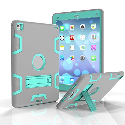 Aohro Shockproof Silicone Hybrid Case Cover with Stand for Apple iPad Pro 9.7/iPad Air 2 Green + Grey