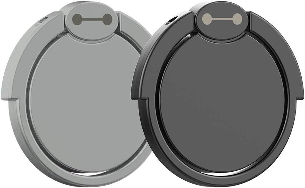 Finger Ring Stand 2 Pack, 360° Rotation Cell Phone Ring Holder Finger Ring Grip Phone Ring Holder Stand (Black+Silver)