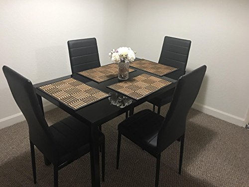 Bonnlo 5 Pieces Dining Set Black Dining Table and Chairs Set for 4 Persons,Kitchen Room Glass Table with 4 Chairs,Matte Black - Thumbnail 6