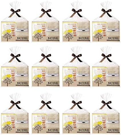 Natural Organic Towel & Honey Blend 2 Piece Bath Set Prize, Keepsake, Greeting, Petite Gift, Individually Wrapped in Cute Packaging (03, Set of 12)