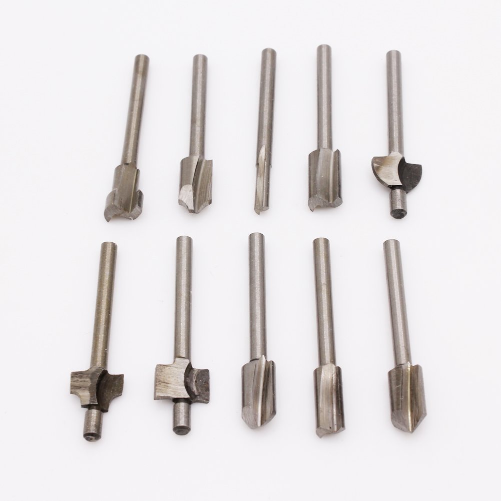 Leen4You 1/8"(3.2mm) Mini Shank HSS Titanium Router Bits Fit For Dremel Foredom Rotary Tool Set for DIY Woodworking, Carving, Engraving, Drilling(10pcs)