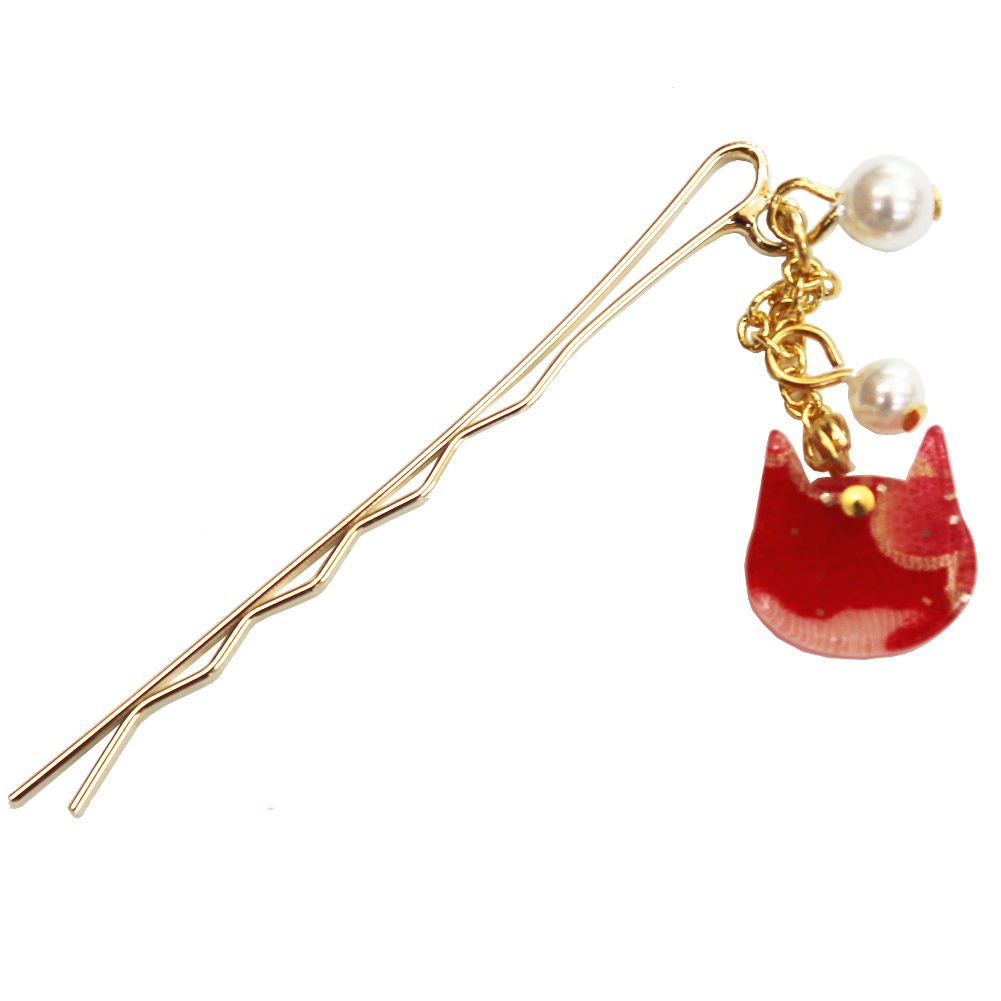 Japanese Chirimen Made Cat Design Hair Pin