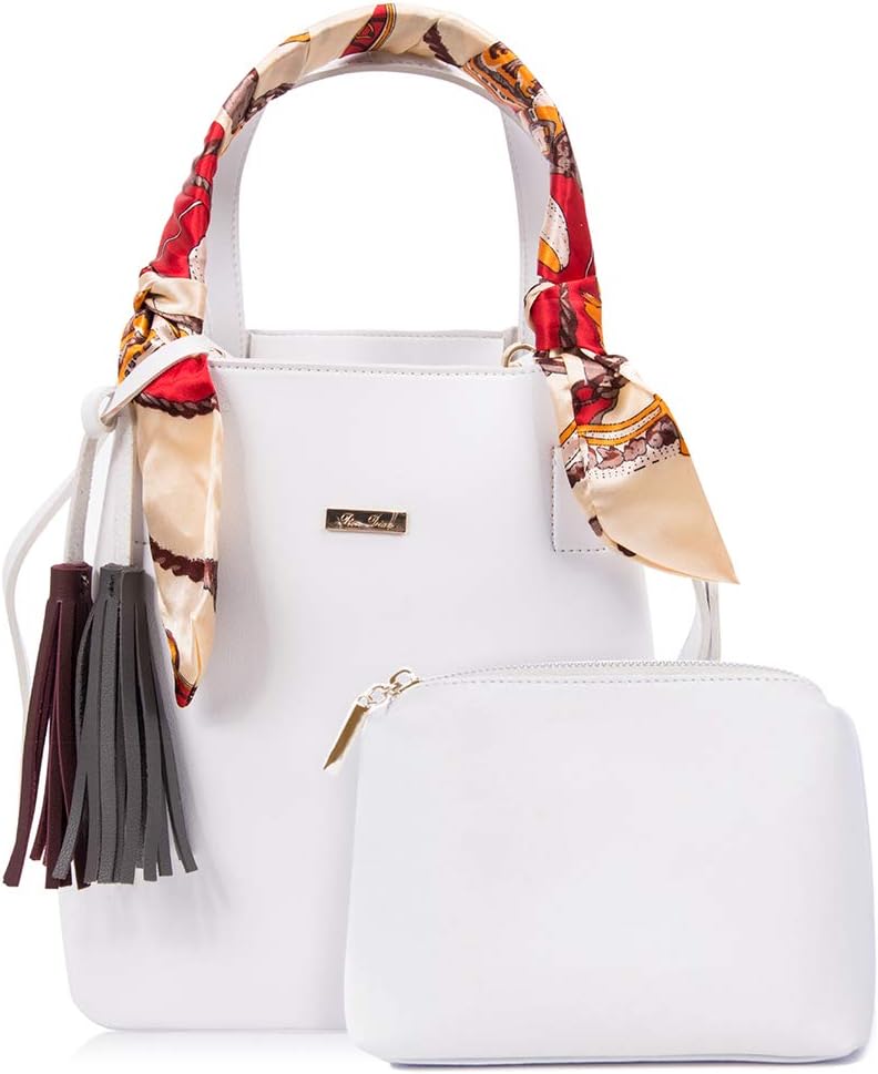 RenDian Retro Bucket Bag Women Leather Wide Strap Shoulder Bag Tote Purse Handbag With Wallet for Travel/Leisure/Dating