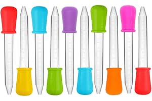 CKANDAY 10 Pcs Liquid Droppers, Silicone and Plastic Pipettes Transfer Eyedropper with Bulb Tip for Candy Oil Kitchen Gummy Making, Graduated 5-ML, 7 Colors