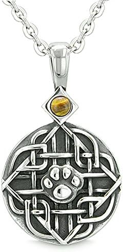 Amulet Celtic Shield Knot Magic Wolf Paw Protection Powers Pendant Necklace