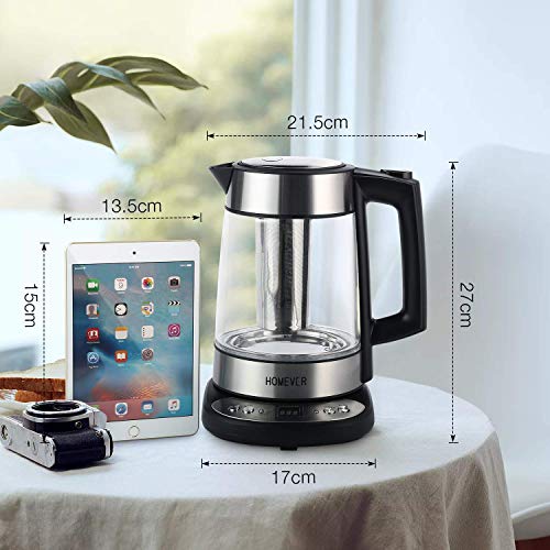 Electric Kettle,Homever 1.7L Glass Electric Tea kettle with Strainer,Cordless Kettle with Temperature Control,Auto Shut-Off and Boil-Dry Protection - Thumbnail 7