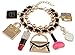 Goldtone with Black Assorted Dangling Charms & Metallic Balls Adjustable Braided Cuban Chain Bracelet