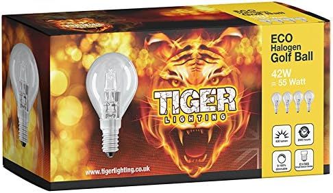 4 Pack 42 W G45 (SES) Small Edison Screw (E14) ECO Halogen Dimmable Golf Ball/Mini Globe Light Bulb, 42Watt Equivalent to 60Watt, 2000 Hours Long Life Halogen Light Bulbs, 630 Lumens Output. [Energy Class C]