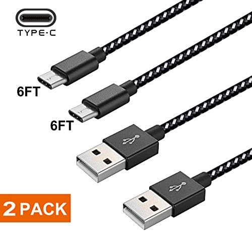 USB Type C Cable, 2 Pack [6FT.6FT]Nylon Braided Long Cord USB Type C Fast Charger for Samsung Galaxy S8 +, Google Pixel, LG G6 V20 G5, Nintendo Switch, New Macbook More (Black+White)