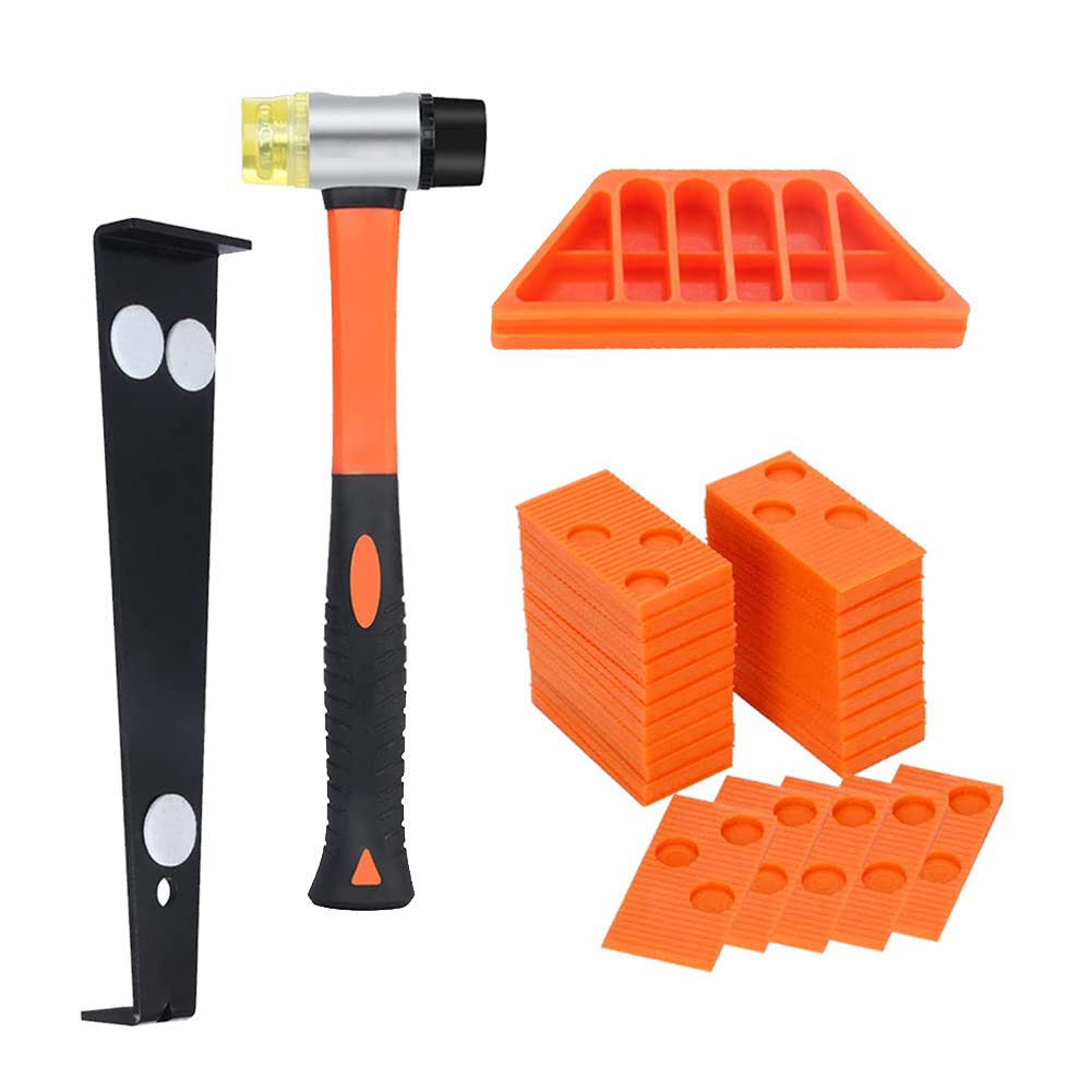 Flooring Kit, Laminate Wood Flooring Installation Kit with 40 Spacers, Double Headed Mallet, Tapping Block and Pull Bar (Orange)