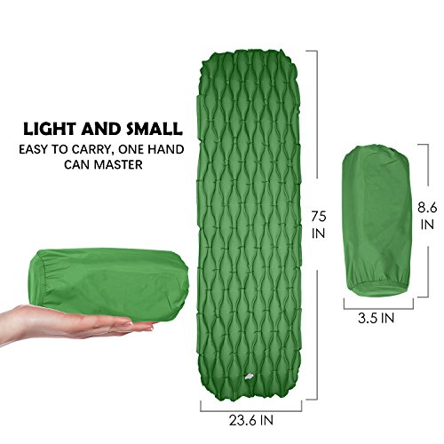 WDLHQC Ultralight Air Sleeping Pad，Inflatable Camping Mat for Backpacking,Camping and Traveling - Waterproof Fabric Comfortable & Lightweight Air Cells Design - Green - Thumbnail 3