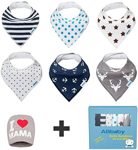 Bandana Baby Bibs for Boys and Girls, with Snaps, 6 Pack Gift Set for Feeding, Drooling, Teething, PLUS FREE I LOVE MAMA Hat - BEST BABY SHOWER GIFTS for Mom, for newborn Baby, CUTE and Soft bib