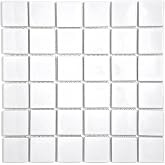 Tenedos Premium Quality 2" (Exact Size 1-15/16 in.) White Porcelain Square Mosaic Tile Shiny Look Designed in Italy (12x12) for Kitchen Backsplash, Pool Tile, Bathroom Wall, Accent Wall