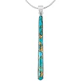 Turquoise Pendant Necklace 20" Sterling Silver 925 Genuine Gemstones (Choose Color)