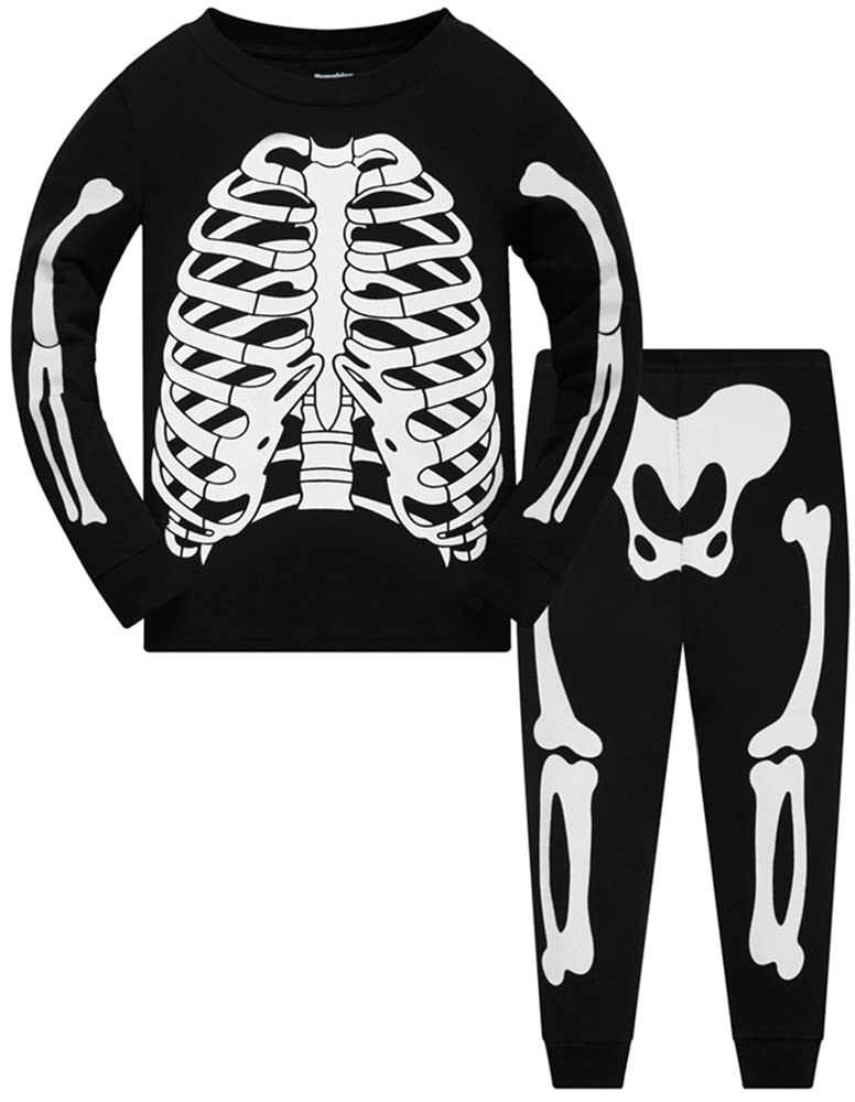 Photo 1 of Boys Halloween Pajamas Skeleton Toddler Girls Long Sleeve Cotton Sleepwear Glow in the Dark Clothes Sets Kids Skull Pjs 7t