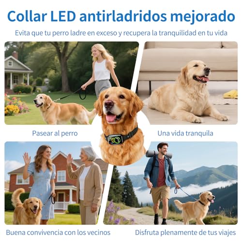 JESWO Collar Antiladridos Perro, Collar de Entrenamiento con Pantalla y 7 Sensibilidades Ajustables, Modos Pitido y Vibración No Intrusivos, IP67 Impermeable y Recargable
