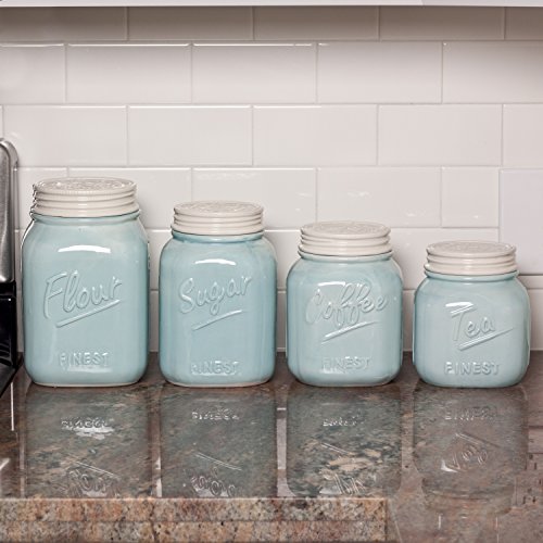 Blue Ceramic Mason Jar Canister Set (Set of 4) by ZallZo The Home