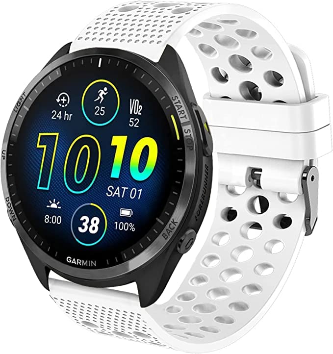 Blueshaweu Compatible for Garmin Forerunner 965 Bands, Silicone Replacement Wristbands Sport Strap with Metal Buckle Compatible with Garmin Forerunner 965 / Forerunner 265 46 MM Smartwatch (White)