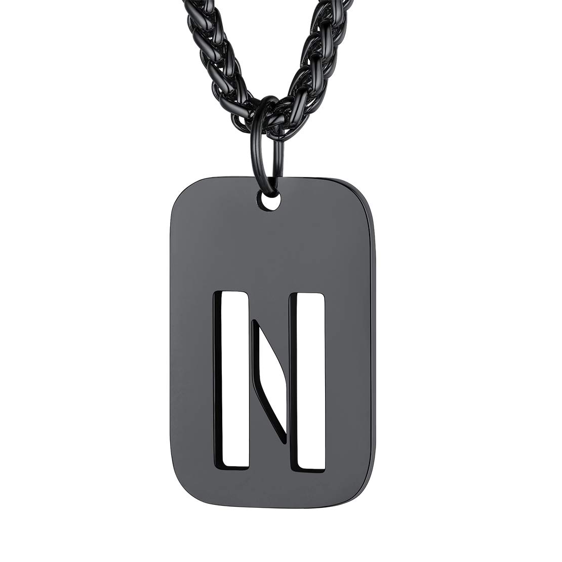 FindChic Black Dog Tags for Men Letters Necklace N Initial Necklace — image 1